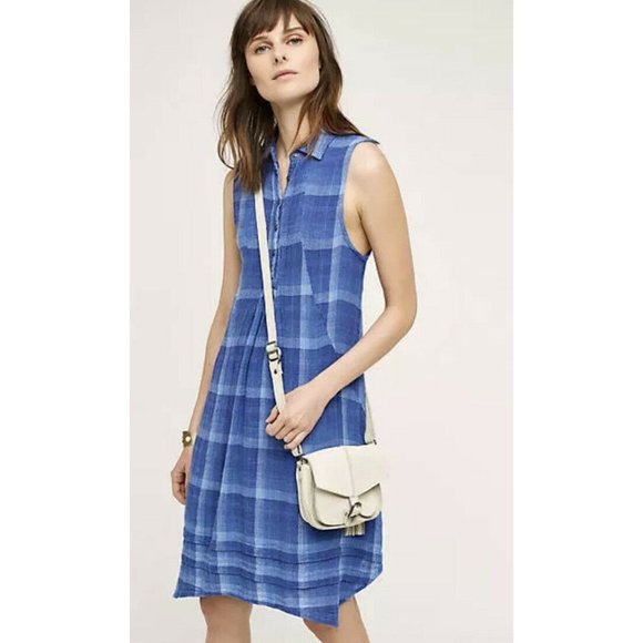 Anthropologie Isabella Sinclair Small Brien Shirtdress Sleeveless Dress Blue - Picture 1 of 4